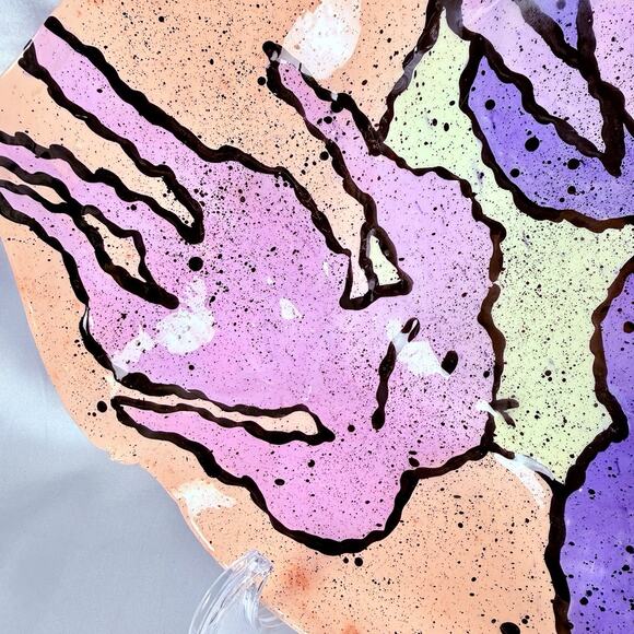 VTG Studio Art Pottery Abstract Pink MONSTERS Bowl 13” Modern 1980s Babat - Picture 3 of 15